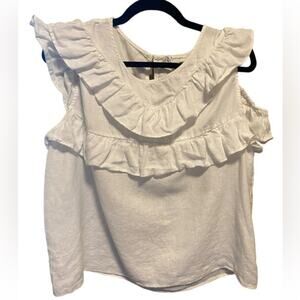 Neiman Marcus 100% Linen Blouse Women’s Size XL White Ruffled Cold Shoulder